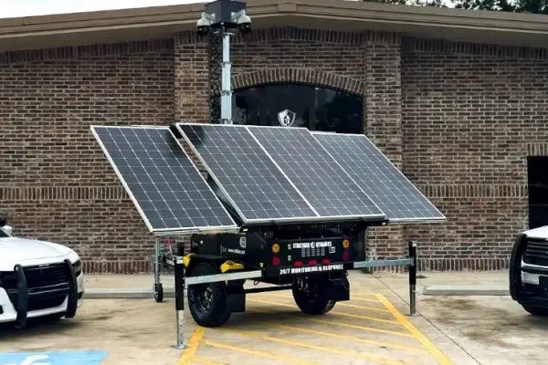Solar Panels Open on a Remote Monitoring Camera Trailer